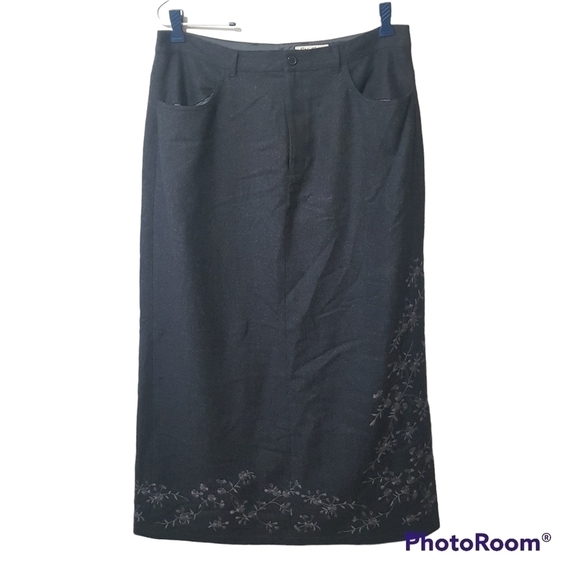 Eddie Bauer Wool Blend Maxi Skirt with Floral Embroidery & Pockets - Picture 1 of 16